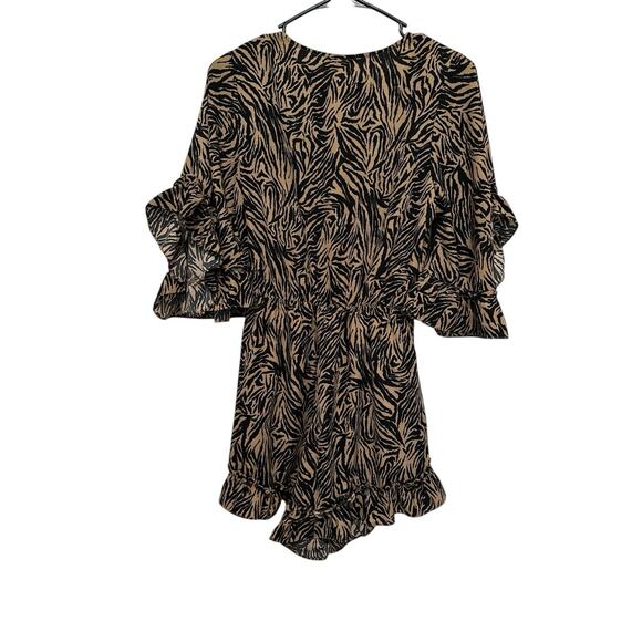 Day+moon Tied Bust Flared Sleeve Romper Zebra Print brown and black zebra print. - Picture 6 of 8